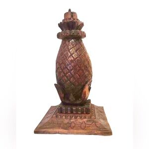 Antique Asian Pineapple Wooden Sculpture. Hand Carved hardwood.  17” high.